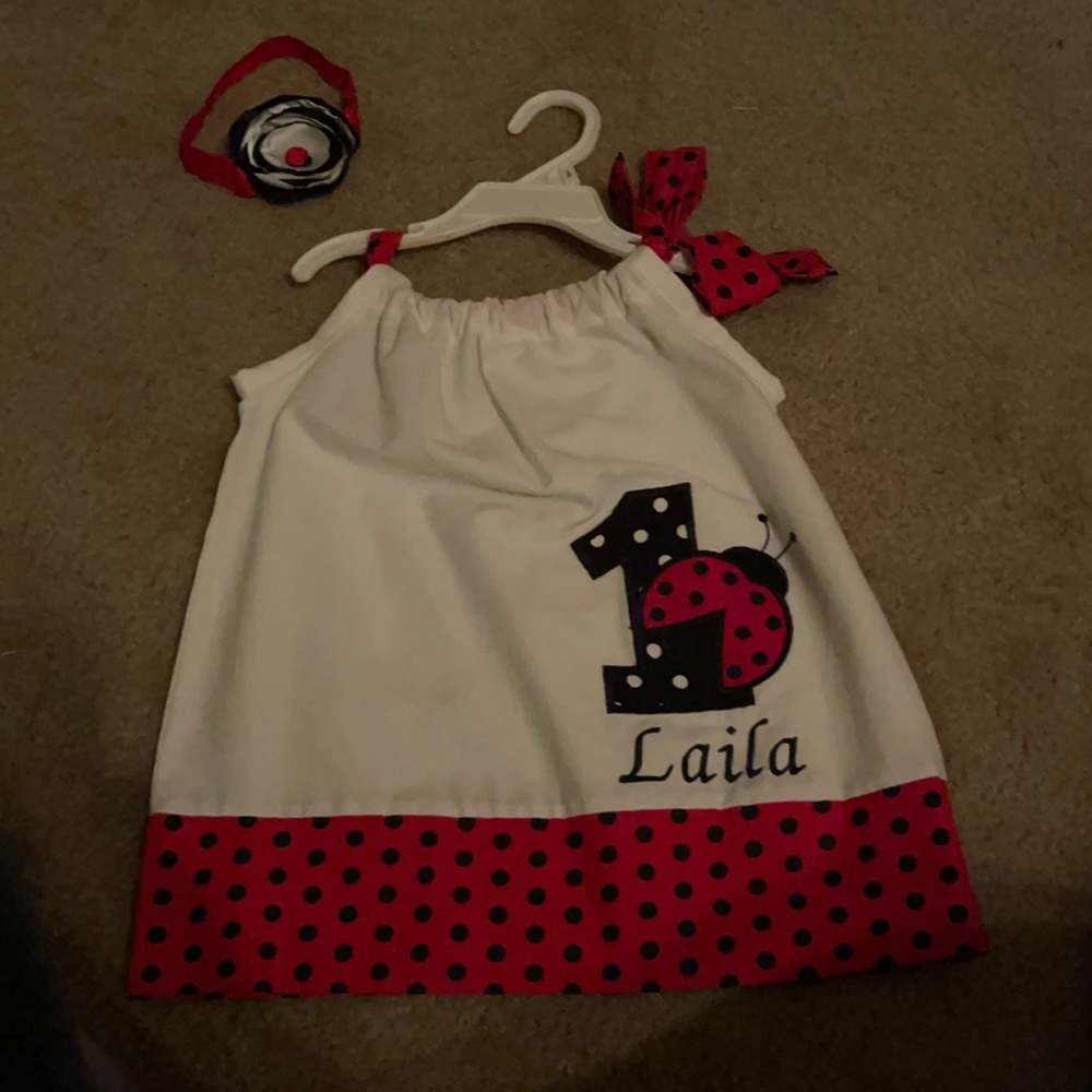 Ladybug dress monogram with Laila and #1